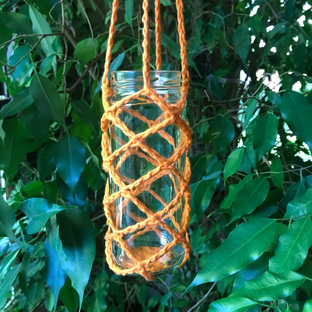 Orange Crocheted hanging jar
